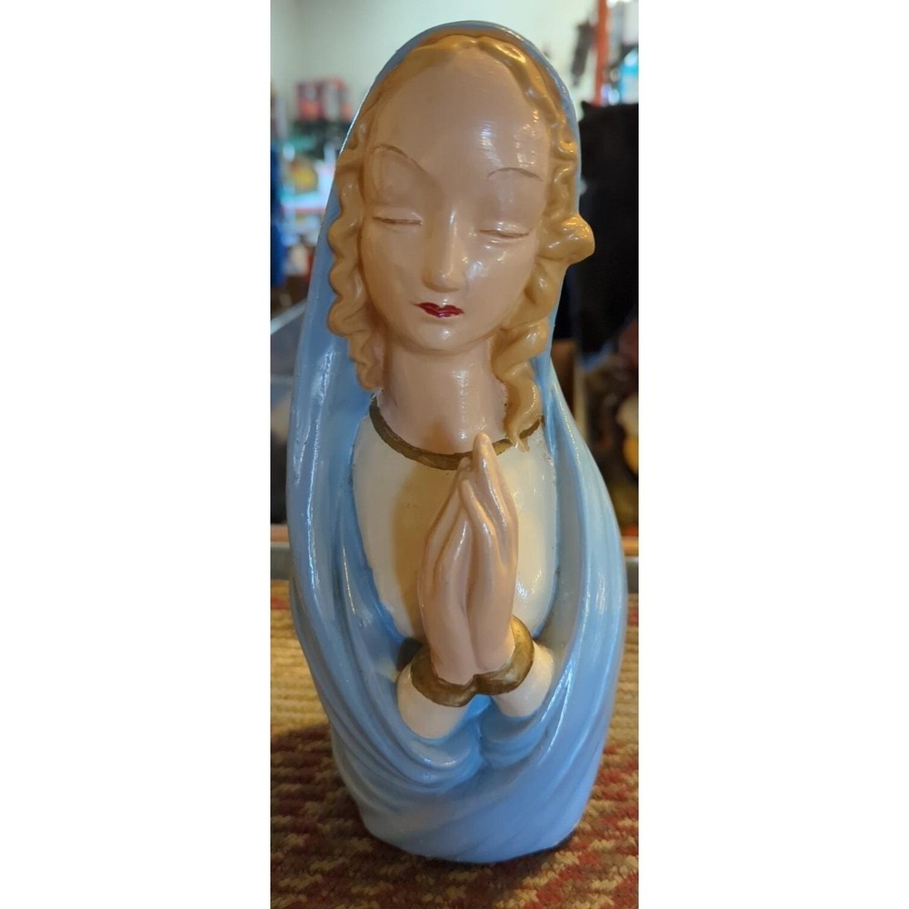 Vintage MADONNA Praying Virgin Mary FIGURINE 9"CERAMIC Heavy Chalkware